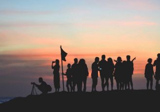 crowd-in-sunset